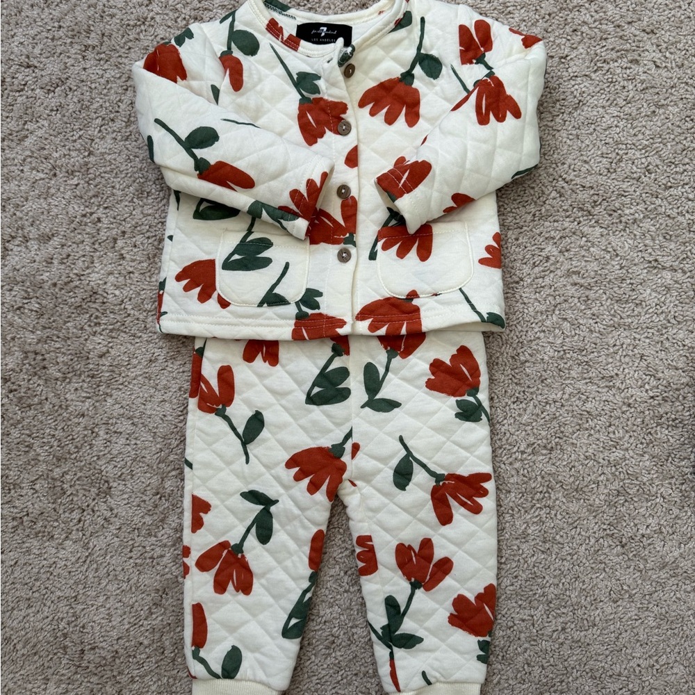 7 For All Mankind Kids Floral jacket Set - ivory and Red